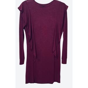 ART CLASS LONG SLV RND NECK MIDI BODYCON DRESS, WOMEN-XL-CRANBERRY, RUFFLE SIDES